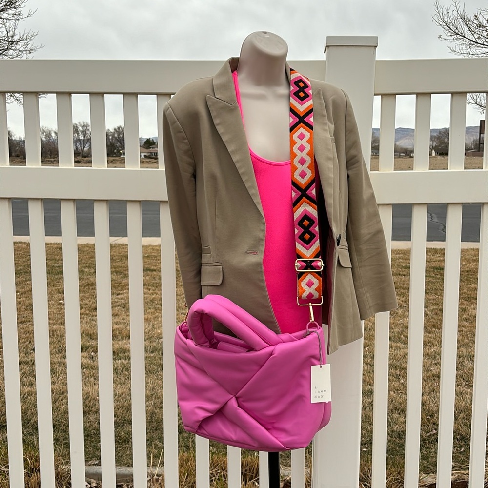 NWT a new day Pink Puff Handbag with NWT Guitar strap for Cross Body Sty…